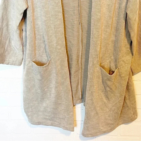 Anthropologie DONNI. Ribbed Open Front Sweater Cardigan beige OSFA - Picture 3 of 9